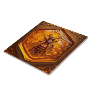 Bee in Beehive, Amber Colors Ceramic Tile