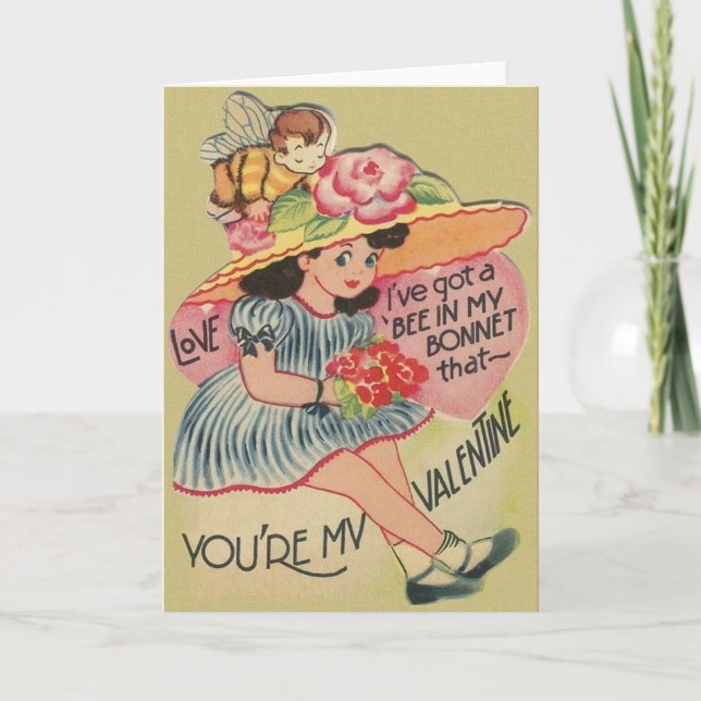 Bee In My Bonnet Vintage Valentine Holiday Card (Front)