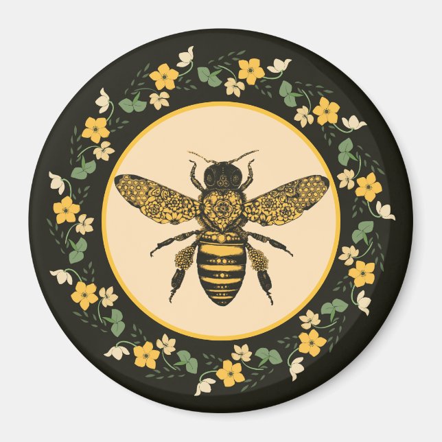Bee in Pretty Yellow Flower Frame  Magnet (Front)