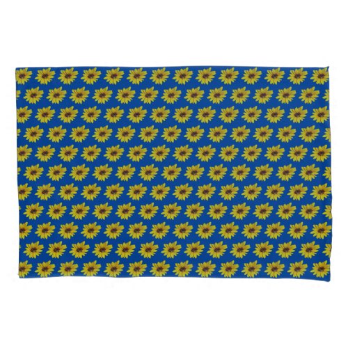 Bee in Sunflower Tiled Blue Background Pillowcase