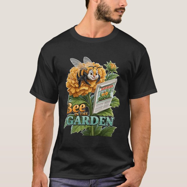 Bee In The Garden Funny Bumblebee Flower T-Shirt (Front)