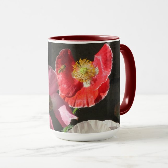 "Bee In The Poppies" mug (Front Right)