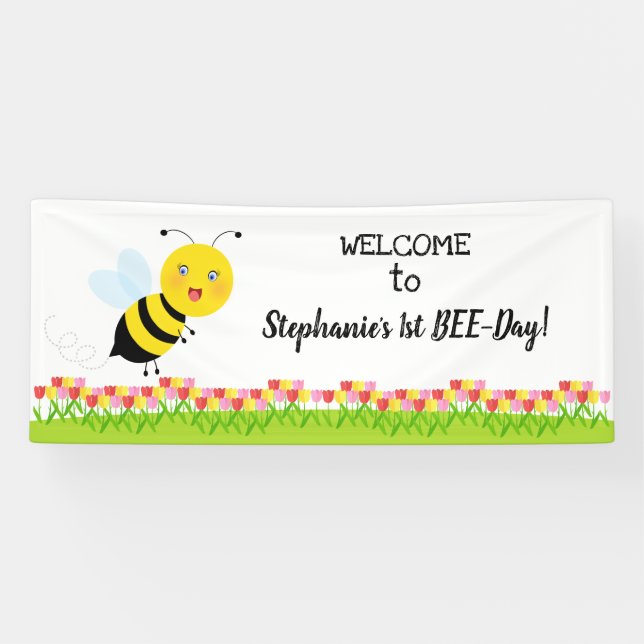 Bee in Tulip Garden Banner (Horizontal)