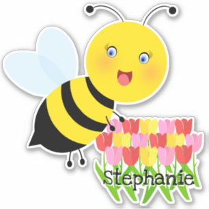 Bee in Tulip Garden Sticker
