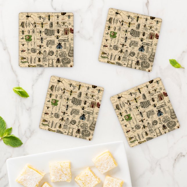 Bee Insect Bug Wasp Natural Nature Bees Painting Coaster Set (In Situ)