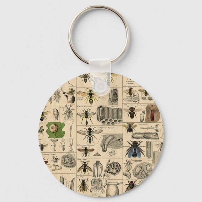 Bee Insect Bug Wasp Natural Nature Bees Painting Keychain (Front)