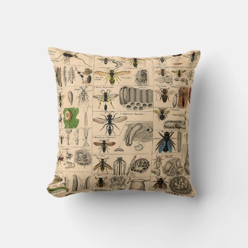 Bee Insect Bug Wasp Natural Nature Bees Painting Throw Pillow