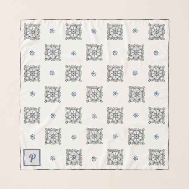 Bee Inspired Hand-Drawn Doodle with Monogram Scarf (Front)