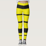 [ Thumbnail: Bee Inspired Yellow and Black Stripes Leggings ]