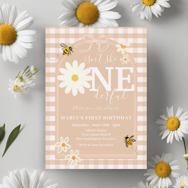 Bee Isn't she ONEderful Daisy First Birthday  Invitation (Creator Uploaded)