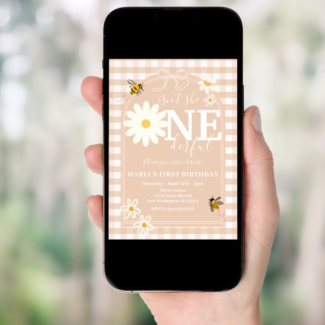 Bee Isn't she ONEderful Daisy First Birthday  Invitation (Front Digital)