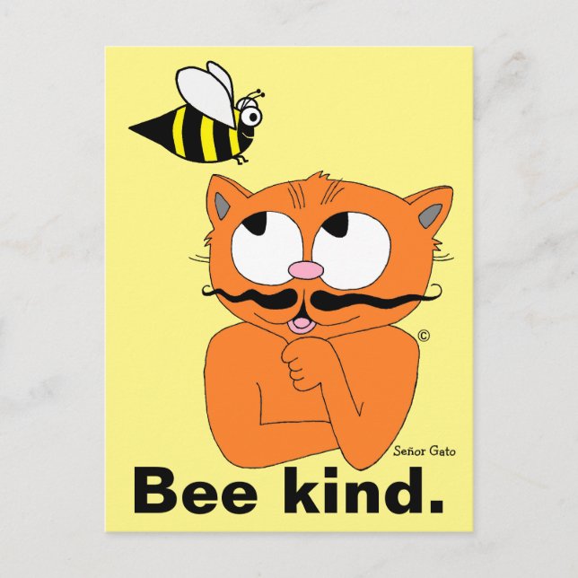 Bee kind - be kind Cartoon Cat Señor Gato postcard (Front)