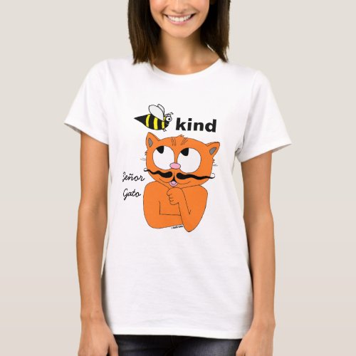 Bee Kind be kind Cartoon Mustache Cat t shirt