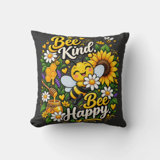 Bee Kind Bee Happy Cute Bee Lover Graphic Shirt Throw Pillow