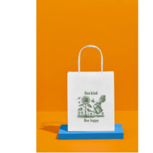 Bee Kind Bee Happy Sunflower Woodcut Nature Lover Grocery Bag