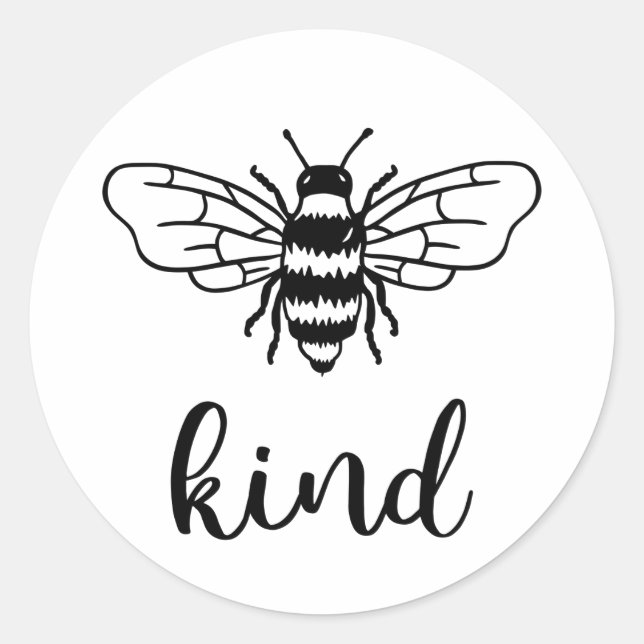 Bee Kind Black Classic Round Sticker (Front)