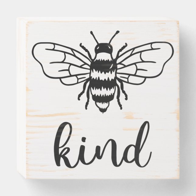Bee Kind Black Wooden Box Sign (Front Horizontal)