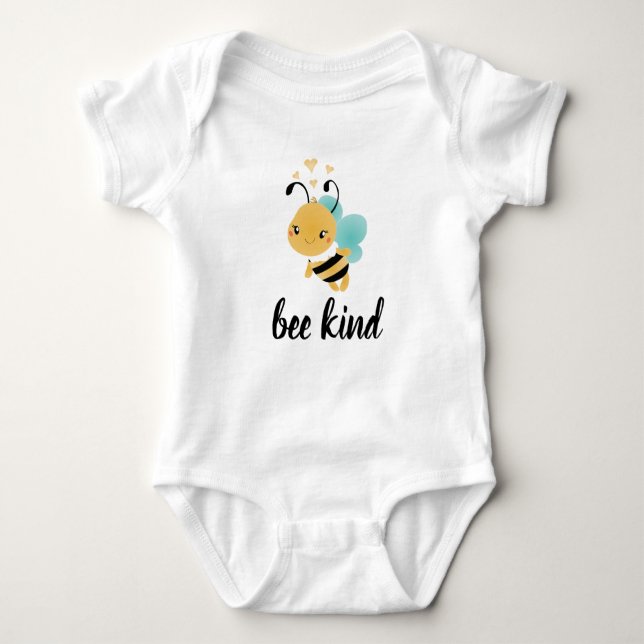 Bee Kind Bumblebee Hearts Yellow Blue Baby Bodysuit (Front)
