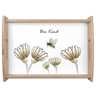 Bee kind buzzy bumble bee with flowers serving tray
