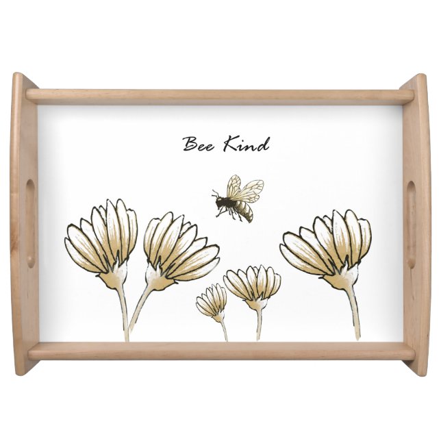 Bee kind buzzy bumble bee with flowers serving tray (Front)