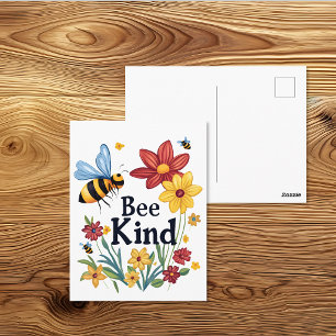 Bee Kind Cartoon Bee and Flower Postcard