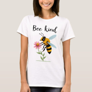 Bee Kind: Cute Bee with Tiny Flower T-Shirt