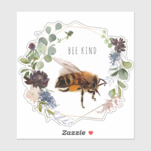 Bee Kind Cute Bumble Bee Watercolor Quote Sticker