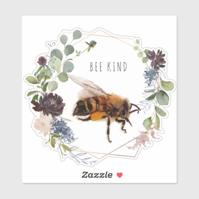 Bee Kind | Cute Bumble Bee Watercolor Quote Sticker (Sheet)