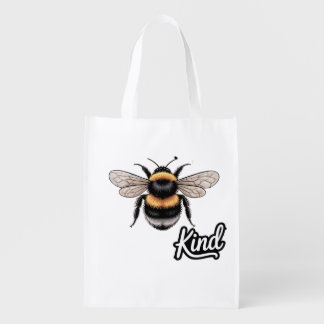 Bee Kind Cute Bumblebee Illustration - Inspiration Grocery Bag