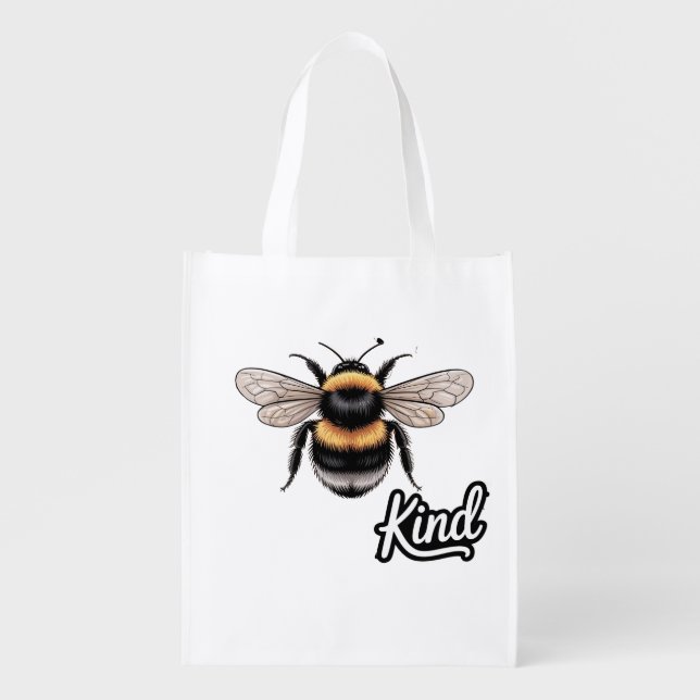 Bee Kind Cute Bumblebee Illustration - Inspiration Grocery Bag (Front)