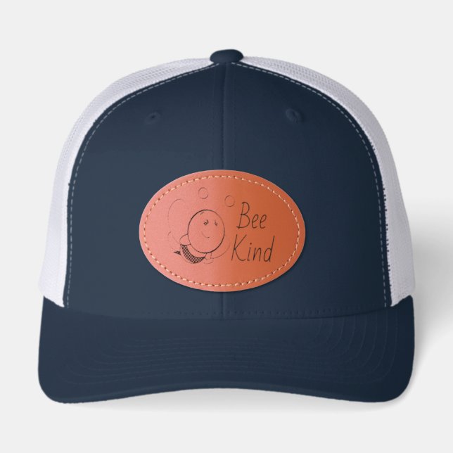 Bee Kind Cute Pinback Button Leather Patch Hat (Front)