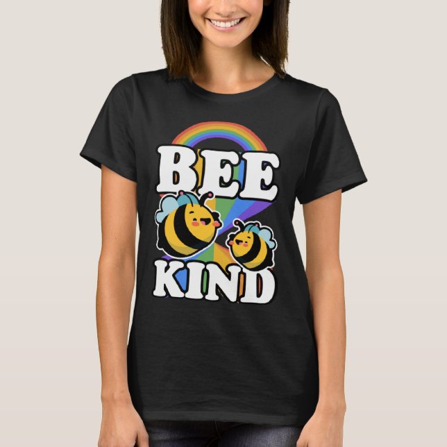 Bee Kind Cute Trendy  LGBTQ Ally Gay Pride Flag Ra T-Shirt (Front)