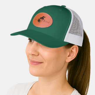 Bee Kind Eco Friendly Environment Green Slogan  Leather Patch Hat
