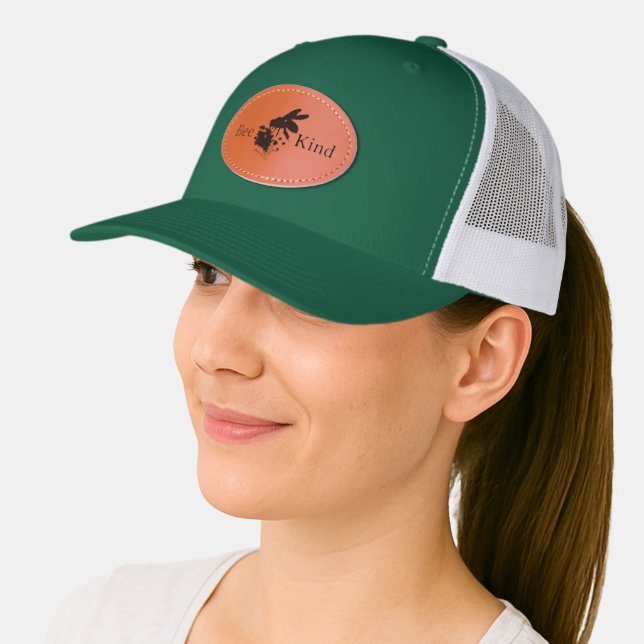 Bee Kind Eco Friendly Environment Green Slogan  Leather Patch Hat (Female)