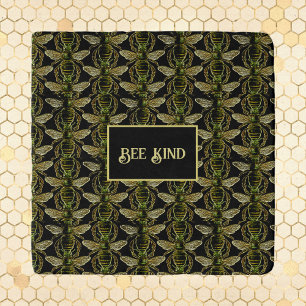 Bee Kind Elegant Gold and Black Bee Pattern Trivet