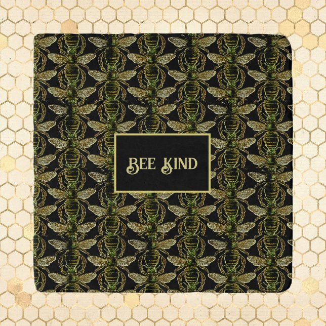 Bee Kind Elegant Gold and Black Bee Pattern Trivet (Creator Uploaded)