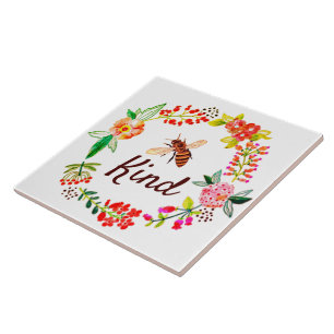 Bee kind floral ceramic tile