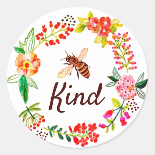 Bee kind floral classic round sticker