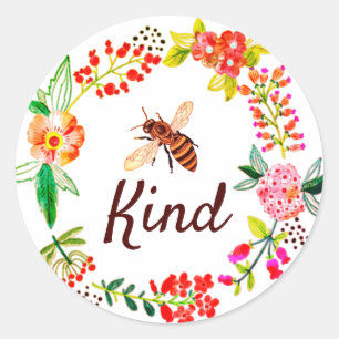Bee kind floral classic round sticker