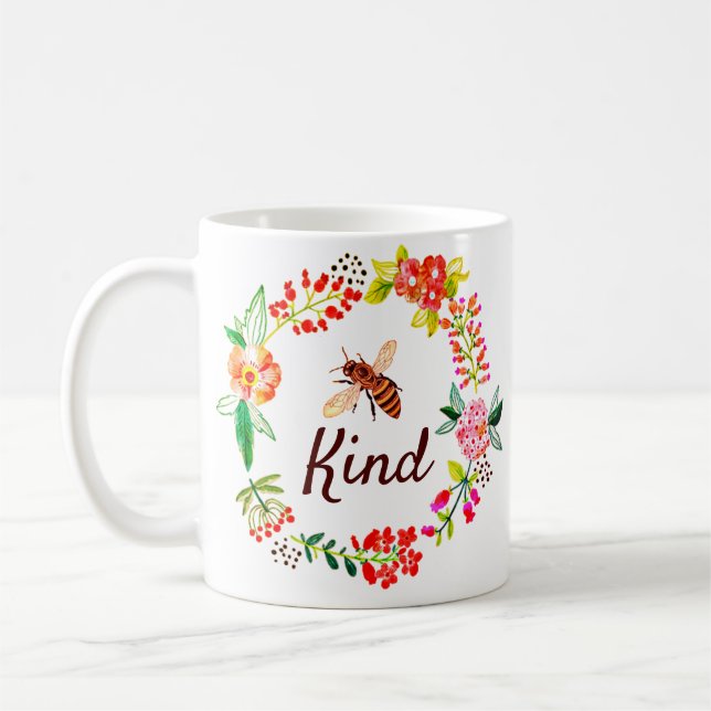 Bee kind floral  coffee mug (Left)