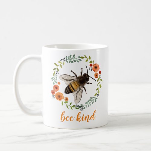 bee kind floral coffee mug