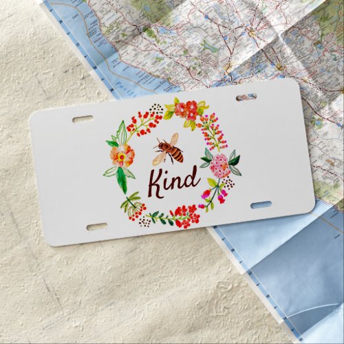 Bee kind floral   license plate