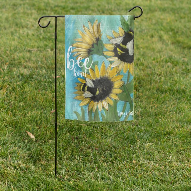 Bee Kind Garden Flag with Sunflowers (In SItu)