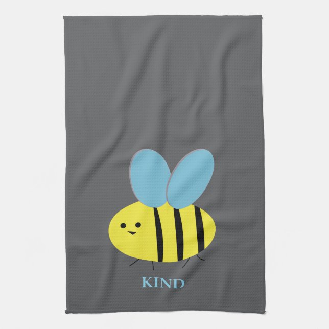 Bee Kind Grey Blue Kitchen Towel (Vertical)