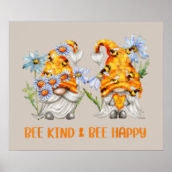 bee kind happy gnome word art poster