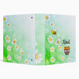 Bee Kind Honey Floral Cute Bee Positive Quote 3 Ring Binder