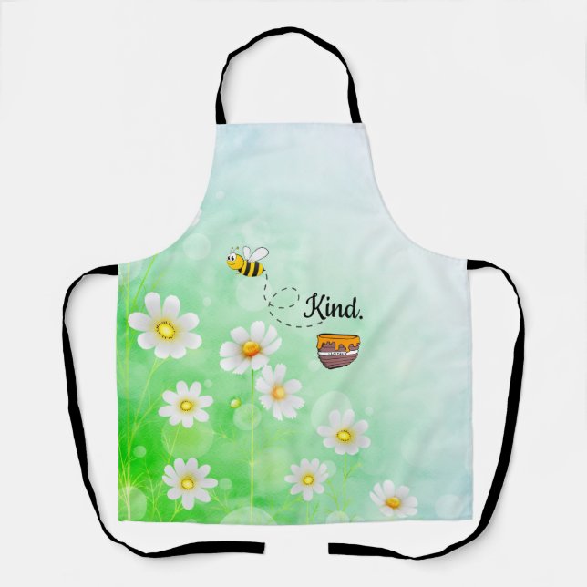 Bee Kind Honey Floral Cute Bee Positive Quote Apron (Front)