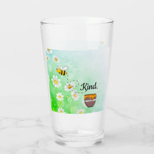 Bee Kind Honey Floral Cute Bee Positive Quote Glass