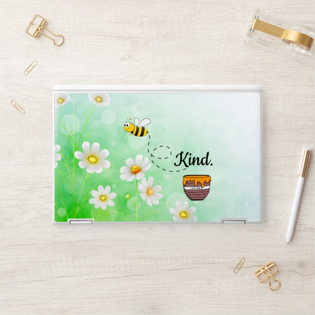 Bee Kind Honey Floral Cute Bee Positive Quote HP Laptop Skin (Desk)