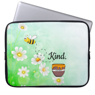 Bee Kind Honey Floral Cute Bee Positive Quote Laptop Sleeve